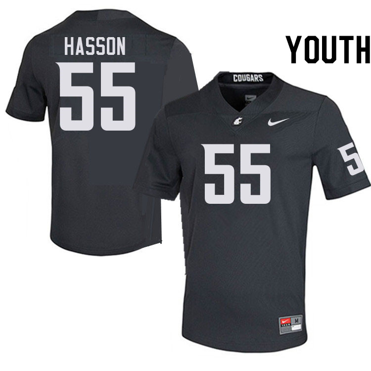 Youth #55 AJ Hasson Washington State Cougars College Football Jerseys Stitched-Charcoal